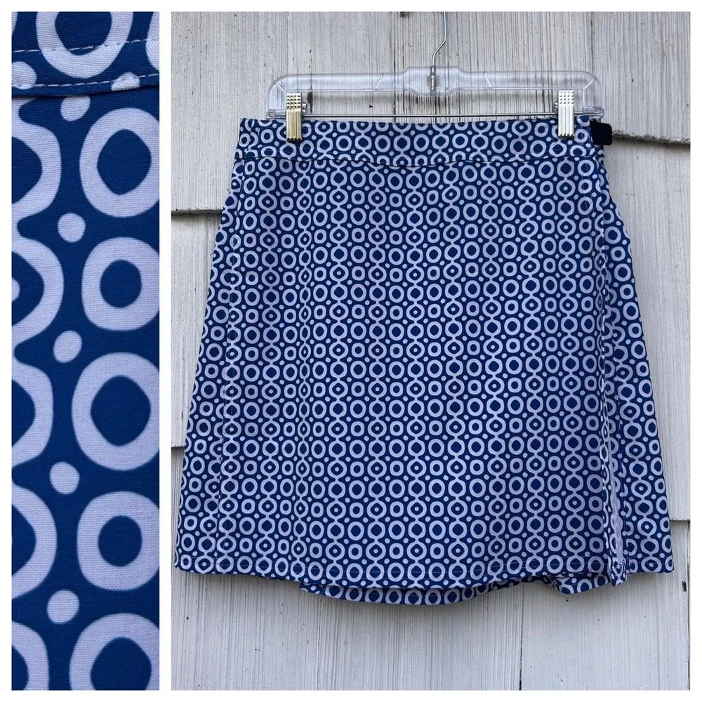 RipSkirt‎ Hawaii Small Blue White Geometric Circle Print Wrap Skirt